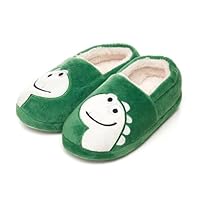 Moelund Boys Dinosaur Slippers – Warm Plush Indoor House Shoes with Sherpa Fleece Lining, Non-Slip TPR Sole, Green Dino Design, Size 9/10 UK Child