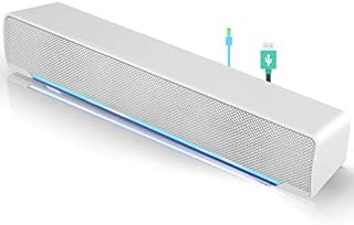 Mini portable USB Wired soundbar Music Player Bass surround Soundbox speaker with 3.5 mm audio plug for desktop, laptop, TV, smartphone, tablet PC, MP3, MP4 and more(white)