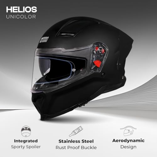 Image of STUDDS Helios ISI and DOT Certified Full Face Helmet with Antifog 100 Lens, Sporty Spoiler (MATT Black - L)
