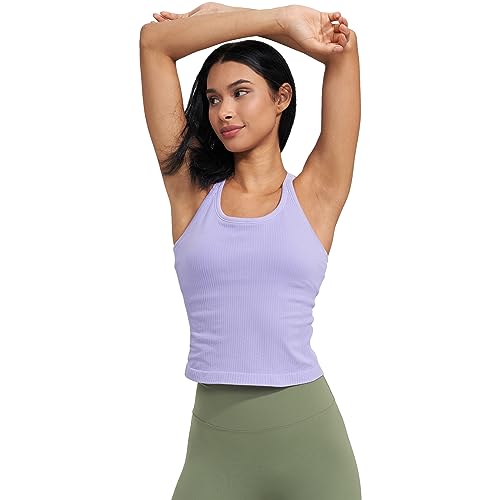Image of sphinx cat Womens Ribbed Workout Crop Tops with Built in Bra Yoga Racerback Tank Top Slim Fit