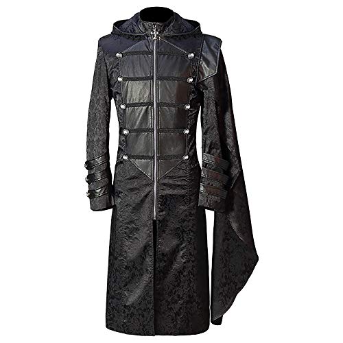 Feynman Hommes Gothique Steampunk Manteau à Capuche Trench Moyen-Âge Jupe de Marche Manteau Viktorien Party Costume Frack Plat Manches Longues Veste Manteau Manteau Gotique Banquet Noir M Cover