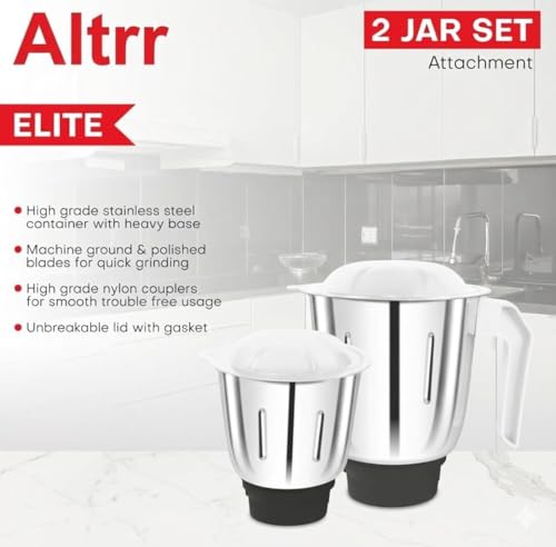 Image of 500 Watts Mixer Grinder (3 Jars, White & Black) - Heavy Duty Copper Motor Mixie with 3-Speed Control | Rust-Proof Stainless Steel Jars & Pulse Function | Compact & Durable Kitchen Grinder