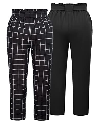 Hanna Nikole Women's Plus Size Elastic Waist Self-Tie Belted Pencil Pants Ankle Length Casual Pants with Pockets2