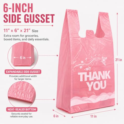 Image of YoYoRain 800 Count Pink Thank You T-Shirt Bags, 11 x 6 x 21 in