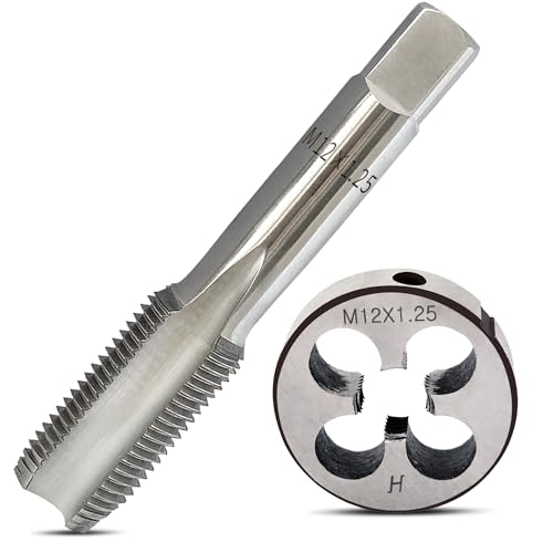 Image of M12x1.25 Tap and Die Set, Metric Right Hand M12 x 1.25 Tap Die Set, 12 x 1.25mm High-Speed Steel Thread Milling Tap and Die Suitable for Various Metals, M12 Thread Tap and Round Thread Die Tool