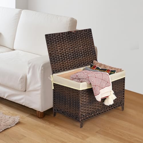 Honjourai Wicker Storage Basket with Lid,Rattan Shelf Basket with Removable Liner Bag,105L Storage Bin,Storage Trunk with Heightened Feet,Storage Container for Wardrobe,Home Organizer by Honjourai - Image 9