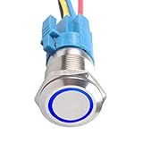 ESUPPORT 16mm 12V 3A Car Blue Light Angel Eye Metal Push Button Switch Socket