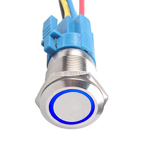 ESUPPORT 16mm 12V 3A Car Blue Light Angel Eye Metal Push Button Switch Socket