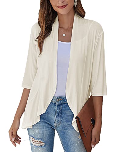 Image of Bluetime Women Casual Lightweight Open Front Cardigans Soft Draped Ruffles 3 /4 Sleeve Cardigan (S-3XL)