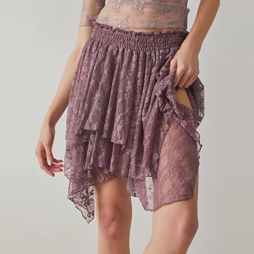 Image of Women's Y2k Lace Half Slip Skirt Low Rise Pleated Ruffle LaceTrim Mini Skirt Layered Flowy Short Skirts Underskirt