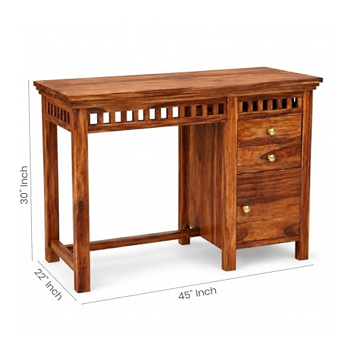 Image of SONA ART & CRAFTS Sheesham Wood Study Table for Home | Wooden Study Table with Side Storage Shelf | Multi Purpose Computer Desk for Writing | DIY Laptop Table for Study Room & Office | Teak Finish