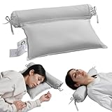 LOFE Buckwheat Pillow - 2 in 1 VersatileTartary Buckwheat Hull Neck Roll for Superior Support,Adjustable Cervical Neck Pillow for Side, Back, Stomach Sleepers,Grey