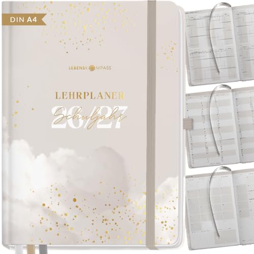 Lebenskompass Lehrerkalender 2026/2027 DIN A4 Cloud - Schuljahresplaner Hardcover mit Wochen & Monatsübersichten Klassen & Notenlisten Stundenplänen für Lehrerinnen und Lehrer