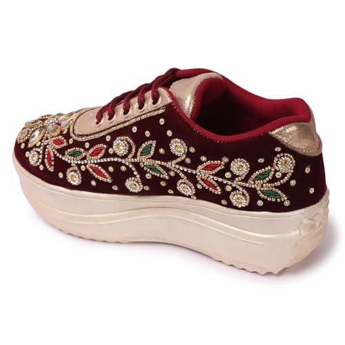 Image of Vendoz Women Hand Embroidery Wedding Party Bridal Sneakers 4032