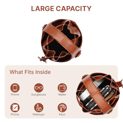 Women's Drawstring Bucket Bag Crossbody Purse Faux Leather Hobo Handbag with Adjustable Strap for Everyday Essentials4