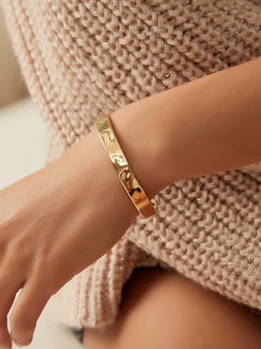Image of Charm-In Gold Chunky Cuff Bangle Bracelet for Women - 14K Gold Plated Minimalist Lightweight Jewelry Gift