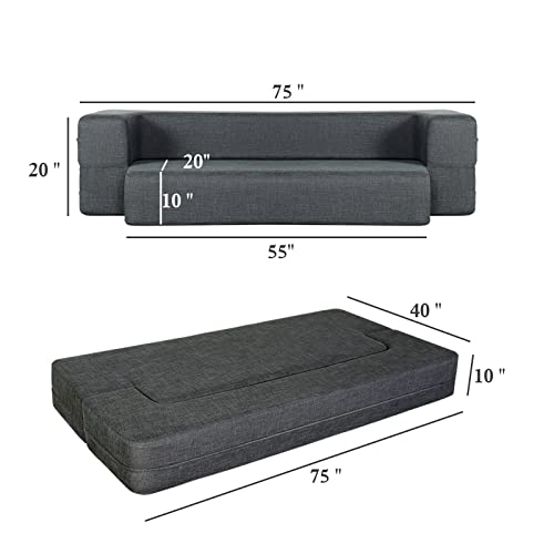 Maxd Wotu 10 Inch Folding Bed Couch Sleeper Foam Sofa Bed Memory Foam Mattress Comfortable Sofa, Floor Couch Sleeper Sofa Foam Twin, Dark Grey #TOP2