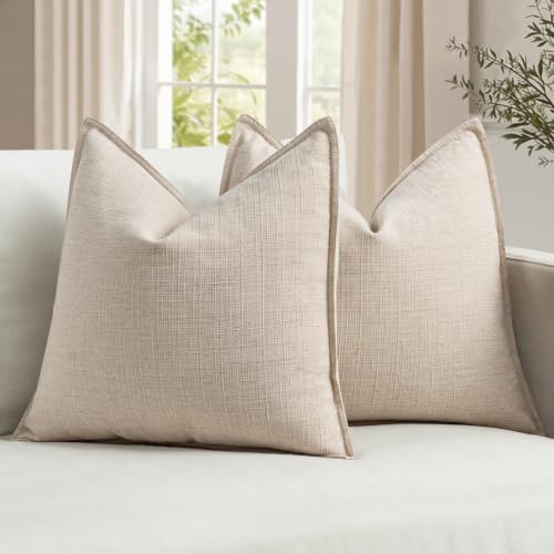MIULEE Euro Sham Pillow Covers for Bed 26x26 2 Pack Natural Linen Thick & Textured Decorative Throw Pillow Covers Neutral Cushion Cases Modern Farmhouse Home Decor No Filling
