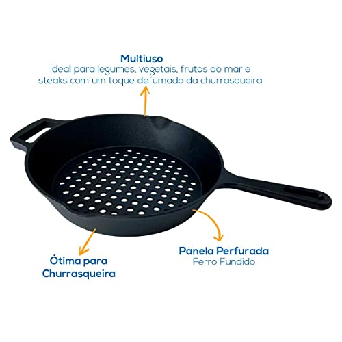 Panela De Ferro Fundido Frigideira Para Churrasqueira Perfurada Preta
