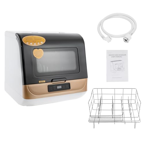 Lavastoviglie da tavolo, 800 W, con 3 programmi per 12-20 piatti, spruzzatore a 360°, mini lavastoviglie per casa, camper, oro