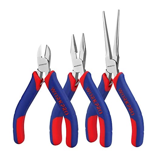 WORKPRO Mini Pliers Set, 3-Piece Small Pliers Tool Kit Includes 4” Diagonal Plier, 5” Long Nose Plier, 6” Needle Nose Plier, for Making Crafts, Repairing Electronic Devices