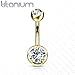 FIFTH CUE 14G G23 Solid Titanium Gold Belly Button Piercing, Implant grade titanium belly ring, CZ Cubic Zirconia, (3/8