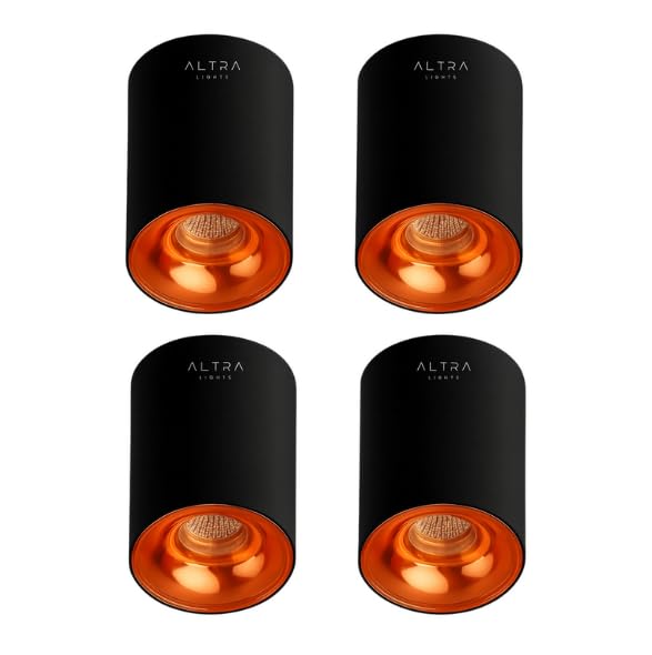 Image of 7W COB LED Surface Mounted Cylinder Downlight | Spotlight for False Ceiling & Wall | for Living Room, Office Roof | Natural White, Aluminium Black & Rosegold Reflector | Pack of 4