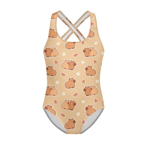 Image of Girls One Piece Bathing Suit,Slim-Fit Ruffle Strap Swimsuit with Adjustable Strap Quick Dry Summer Beach Swim Suit