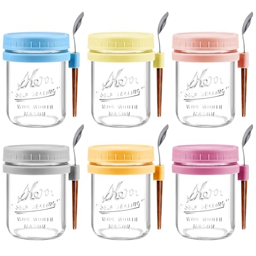 Image of AsstarJTK 6 Pack Overnight Oats Containers with Lids and Spoons - 16 Oz Glass Mason Jars for Overnight Oats Airtight Jars Leak Proof Oatmeal Container Meal Prep Jar for Yogurt,Milk,Cereal,Fuirt,Salad