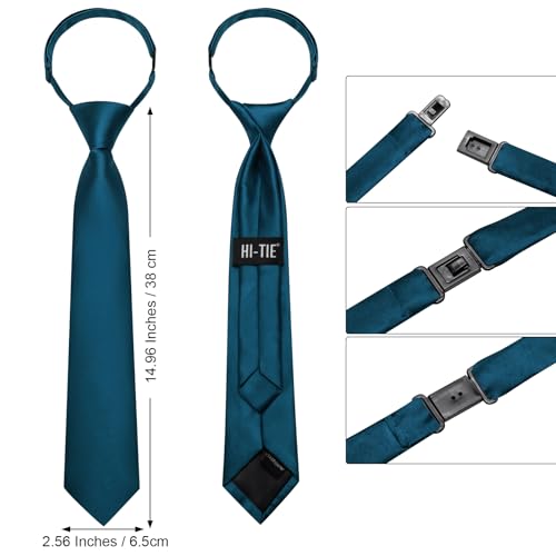 Image of Hi-Tie Pretied Boys Ties Solid Color Kids Adjustable Necktie Lapel Pin Clip Set Age 8-12 Wedding School Graduation
