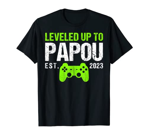Uomo Leveled Up To Papou Est 2023 - Funny New Dad Gamer Vintage Maglietta