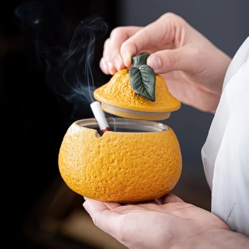 Cendrier orange en céramique de table à grande capacité pour décoration maison