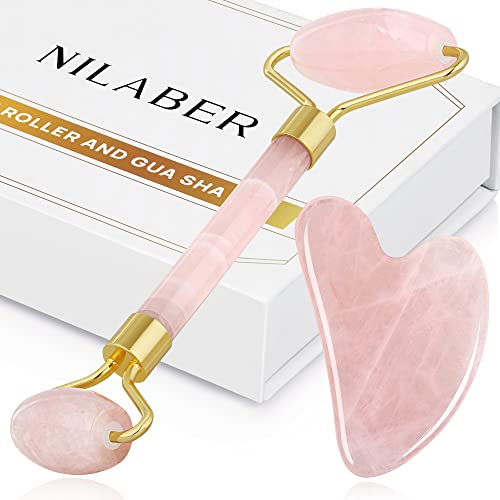 Jade Roller & Gua Sha Set – 100% Real Jade Stone Face Massager & Eye Roller for Puffiness, Facial Tension, Lymphatic Drainage, & All Skin Types – Traditional Beauty & Personal Care Tools by NILABER
