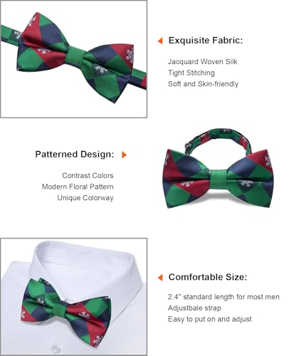 Image of YourTies Christmas Bow Ties for Men Silk Green Pre-tied Adjustable Xmas Bowties Woven Party Holiday Festival New Year