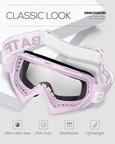 Image of BATFOX Motorcycle Glasses Goggles Dirt Bike Motocross Safety ATV Tactical Riding (Clear-Violet, Adult)