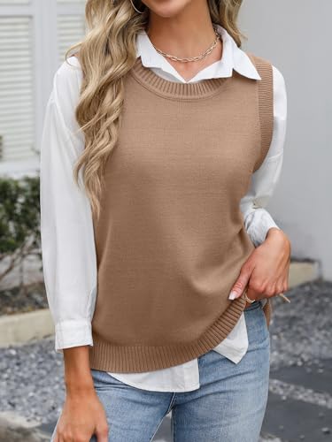 Image of ANRABESS Womens Sweater Vest Summer Sleeveless Crewneck Ribbed Knit Side Button Loose Pullover Tank Tops 2026 Fall Outfits
