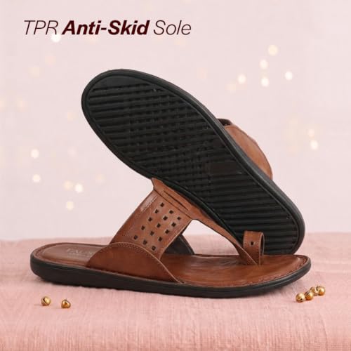 Image of FAUSTO Men Casual Outfit Kolhapuri Toe Ring Strap Ortho Slippers | Memory Cushioned Footbed | Ultra Lightweight and Comfort Slip On Slipper