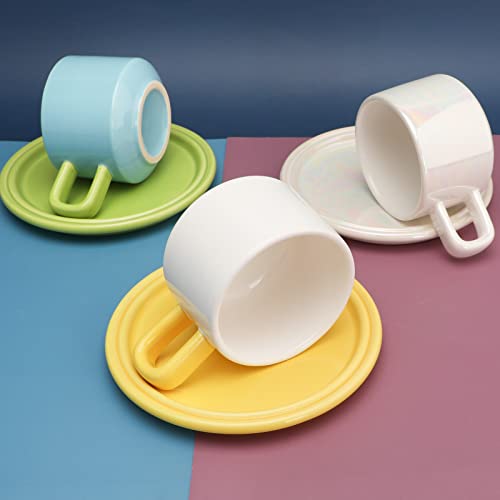 Veisky Contrasting Color Ceramic Coffee Cup Nordic Simple Afternoon Tea Cup Korean Coffee Cup And Saucer,8.4 Oz/250 Ml Ceramic Mug Set (White And Yellow) #TOP5