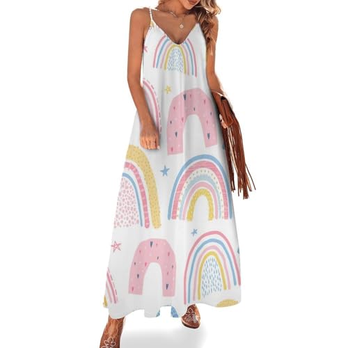 Robe longue arc-en-ciel pour femme : la maxi robe ete sans manches ideale pour vos voyages et la plage