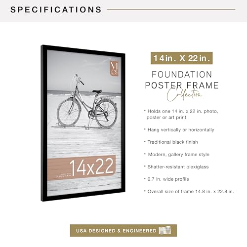 Image of MCS Foundation 14x22 Poster Frame Traditional Black, Vertical & Horizontal Wall Hanging Large Picture Frame for Photos, Posters & Art Prints (1-Pack)