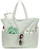 LEDAOU Large Beach Tote Bag Women Waterproof Sandproof Zipper Beach Tote Bag for Pool Gym Grocery Travel with Wet Pocket