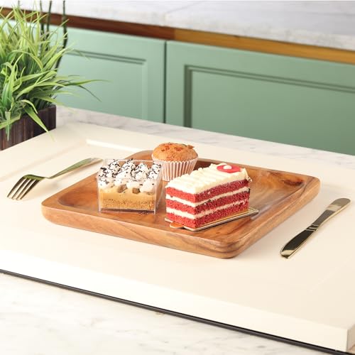 LAVAUX DESIGNS Set of 4 Acacia Wood plates, Square Wooden plates for lunch and dinner | 10x10 inches | Large Serve Size | Shaterproof | Food Grade coating (4) by LAVAUX DESIGNS - Used condition - Image 2