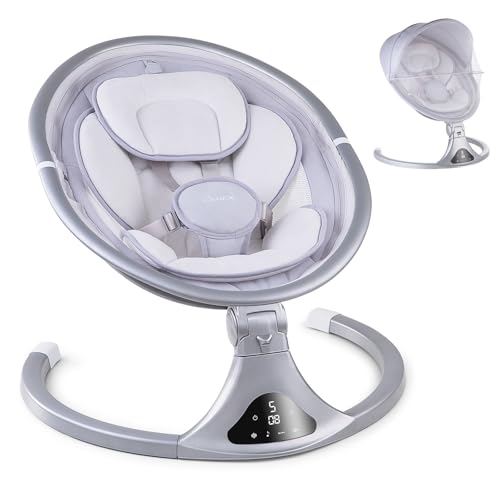 Image of LAREX Baby Swing to Toddler Electric Infant Swing Portable for Newborn Boy Girl, 5 Sway Speeds with Remote Control, 12 Preset Melodies and Bluetooth, 0-6 Months Max 20 Lbs (2024 Model-Sliver)