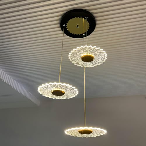 Image of Lampmaster 3 para Pendant Light | Modern Hanging Ceiling Lamp with Antique Gold Finish | Warm White Glow | Decorative Acrylic Chandelier for Living Room, Dining Room, Bedroom, Restaurants & Interior