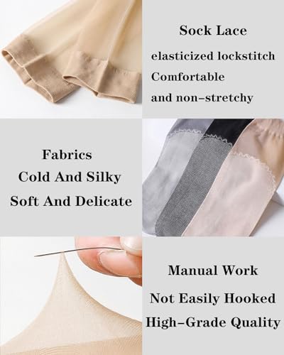 Image of 10-20 Pairs Nylon Socks for Women's Sheer Ankle Socks Reinforced Bottom and Toe Silk Thin Sole Elastic Socks