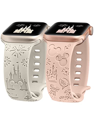 Girovo 2 Packs Cartoon Engraved Bands Compatible with Apple Watch Bands 38/40/41/42mm Women, Cute...