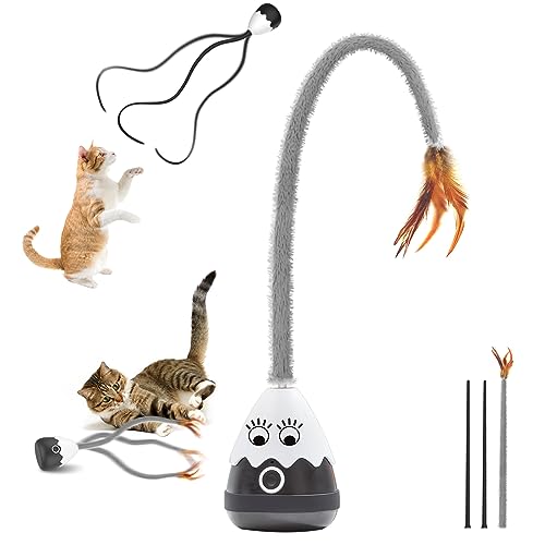 lifefav Cat Toys for Indoor Cats, Electronic Interactive Pet Toy, Upgraded Automatic Plush & Silicone Tail Teaser Toy 2 in 1 Cat Wand Toy, Rechargeable Exercise Toy for Kitten (Black)