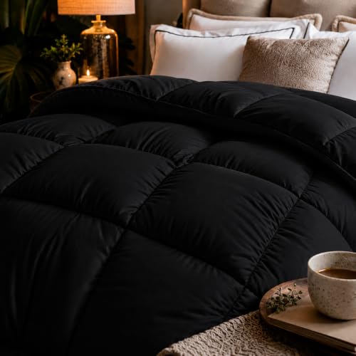 Image of Earthlycozy 500 GSM Premium Comforter - All-Season Down-Alternative, Lightweight, Breathable, Hypoallergenic and Machine Washable (Black, Single)
