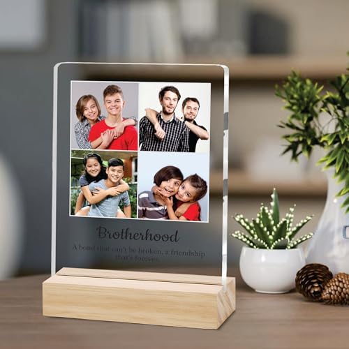 Image of Giftplease Customized Photo And Text Frame With Wooden Stand | Personalised Printed Photo Frame | Gift For Brother | Birthday | (Transparent, 5MM, 6 * 8 Inches), Tabletop BG 06