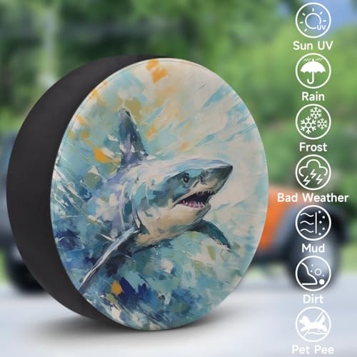 Image of Spare Tire Cover for RV Trailer, Ocean Shark Tire Covers Universal Fit for Travel Trailer Camper Jeep RV SUV Truck Waterproof Wheel Cover (17 inch for Diameter 31 inch - 33 inch),A-993